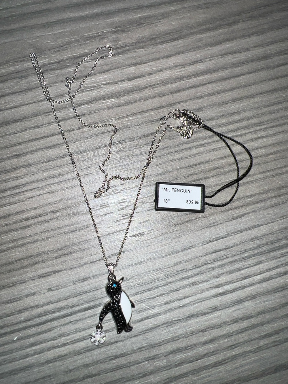 Silver Black and White Penguin Charm Necklace